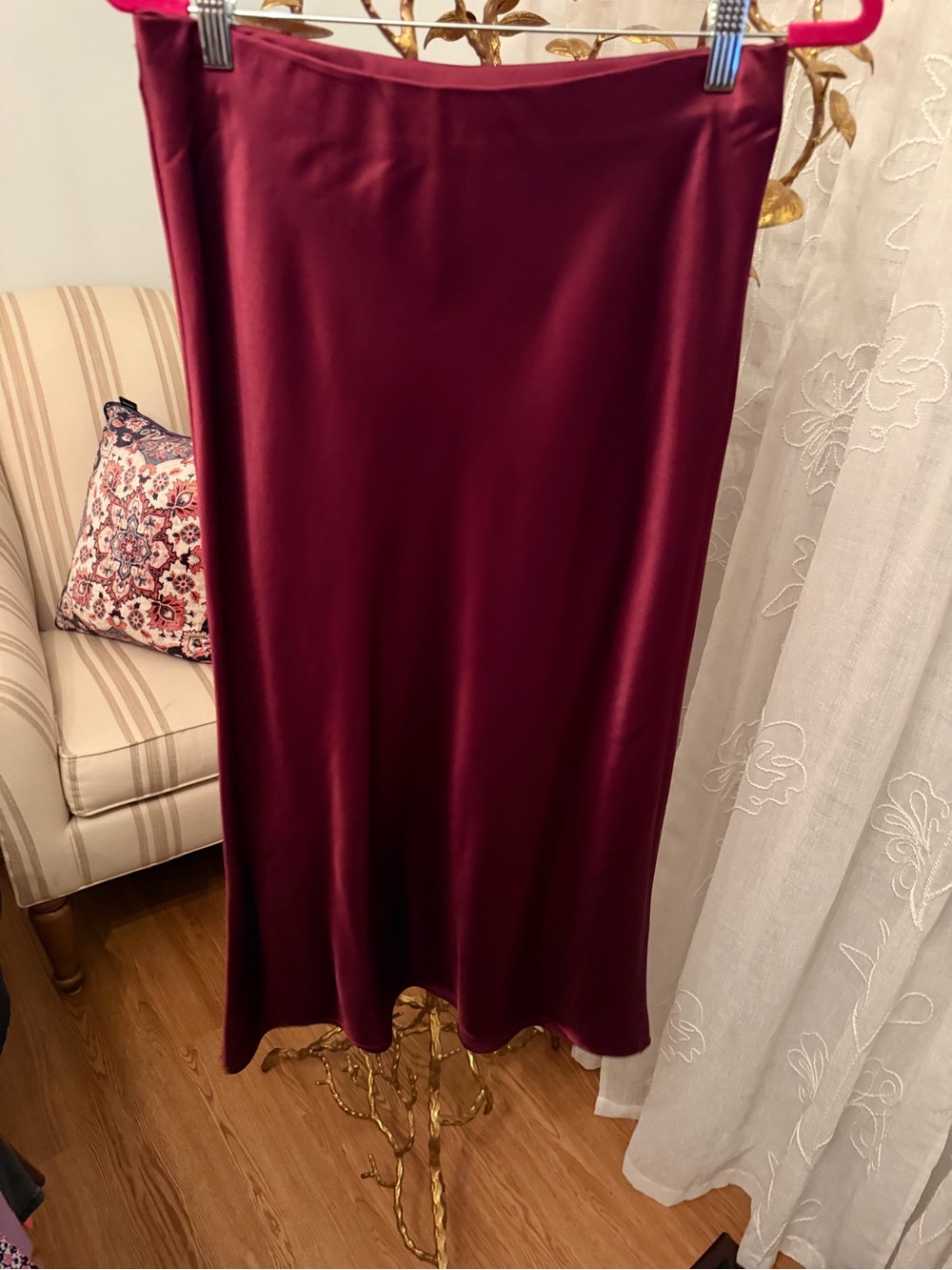 Zara Satin Midi Skirt in Deep Burgundy